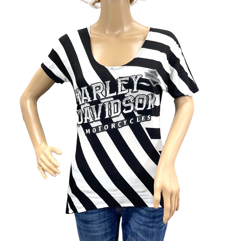 HARLEY-DAVIDSON Black and White Woman’s Short Sleeve Tee Shirt Size Small